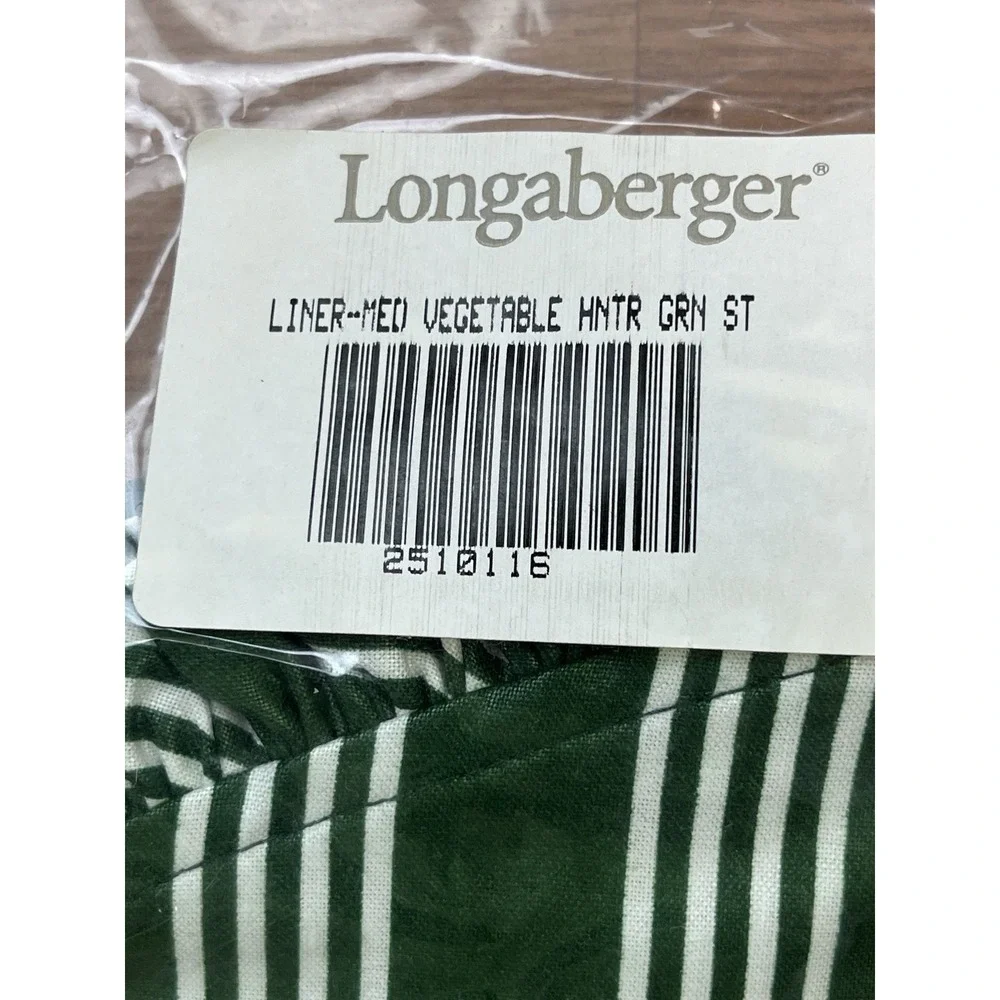 Longaberger Fabric Liner for Medium Vegetable Basket in Hunter Green‎ Stripe NEW